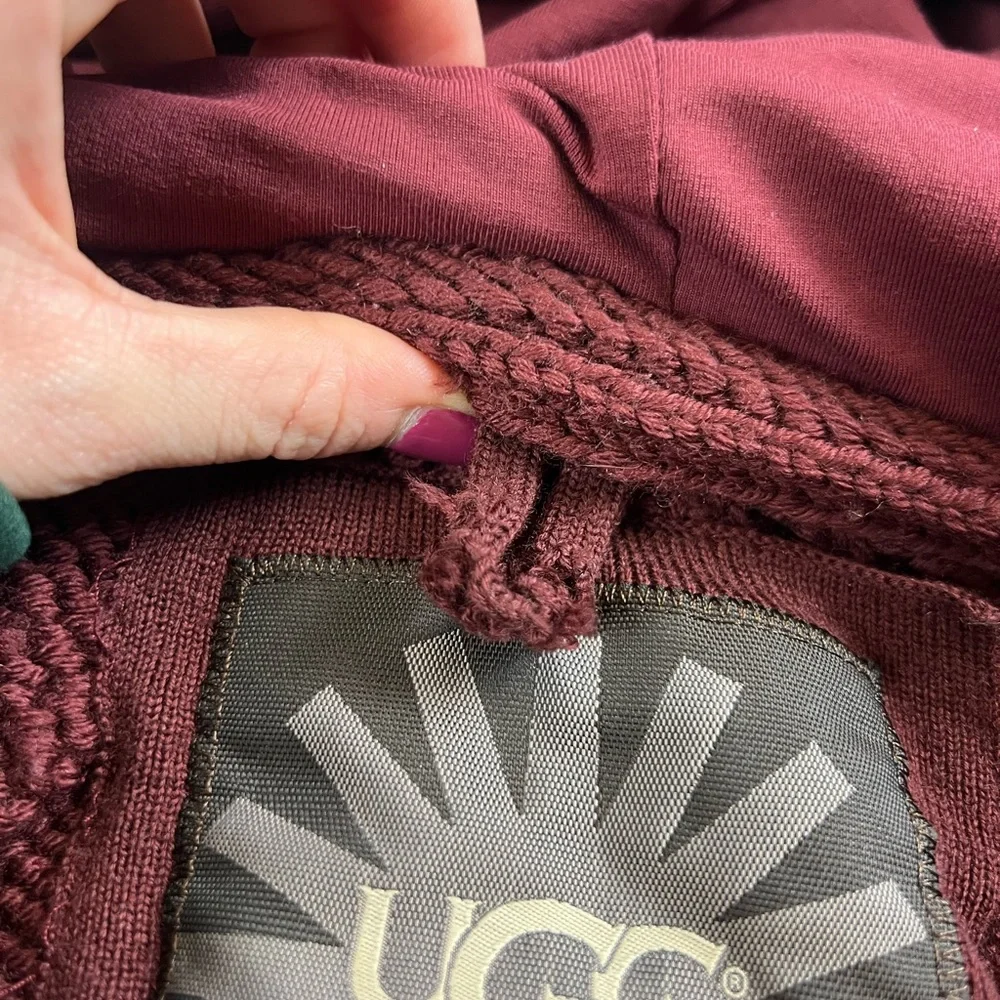 UGG Australia Lamb Trim & Merino Wool Cable Knit Hooded Cardigan - Picture 10 of 11